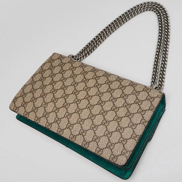 Gucci Beige/Green GG Supreme Canvas/Suede Embroidered Patch Small Dionysus Sh... - Picture 3 of 12